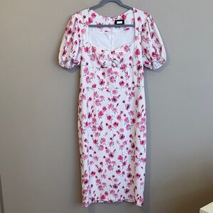 NWOT- Alexia Admor Micaela Sweetheart Neck Sheath Dress, pink & White, size L